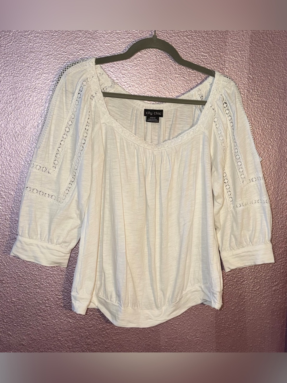 City Chic Cream Crochet-Trim Boho Peasant Blouse